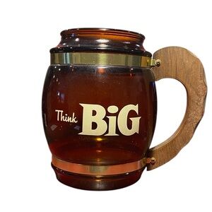 Vintage Siesta Ware Glass Barrel Think BIG Amber Glass Mug with Wooden Handle